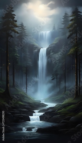 Wallpaper Mural waterfall in the morning , Waterfall, forest, jungle Torontodigital.ca