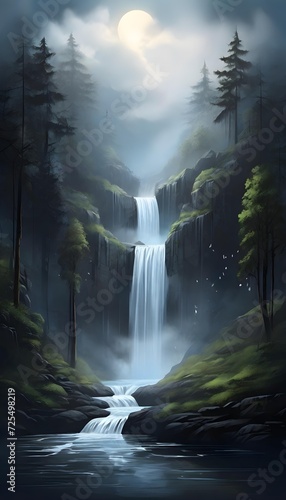 Wallpaper Mural waterfall in the morning , Waterfall, forest, jungle Torontodigital.ca