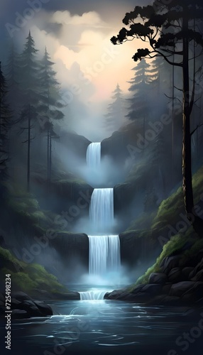 Wallpaper Mural waterfall in the morning , Waterfall, forest, jungle Torontodigital.ca