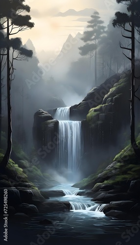 Wallpaper Mural waterfall in the morning , Waterfall, forest, jungle Torontodigital.ca