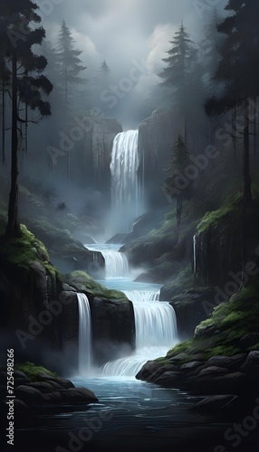 Wallpaper Mural waterfall in the morning , Waterfall, forest, jungle Torontodigital.ca