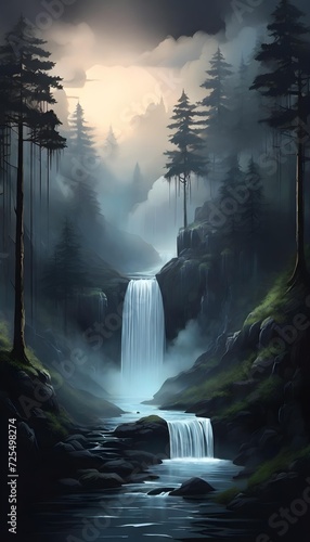 Wallpaper Mural waterfall in the morning , Waterfall, forest, jungle Torontodigital.ca