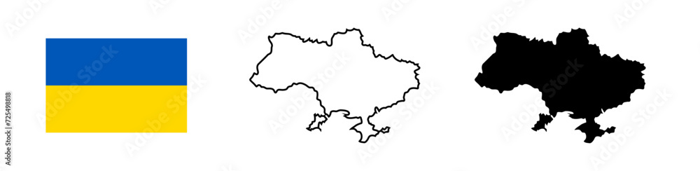 Ukraine flag and map silhouette linear and black illustration. Vector Ukraine flag and map silhouette linear and black illustration. Vector