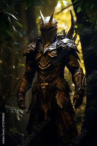 Fantasy 3D Illustration of a Fantasy Knight in the Forest