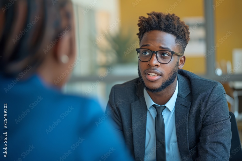 Fototapeta premium A job applicant discussing their skills and experiences with an interviewer