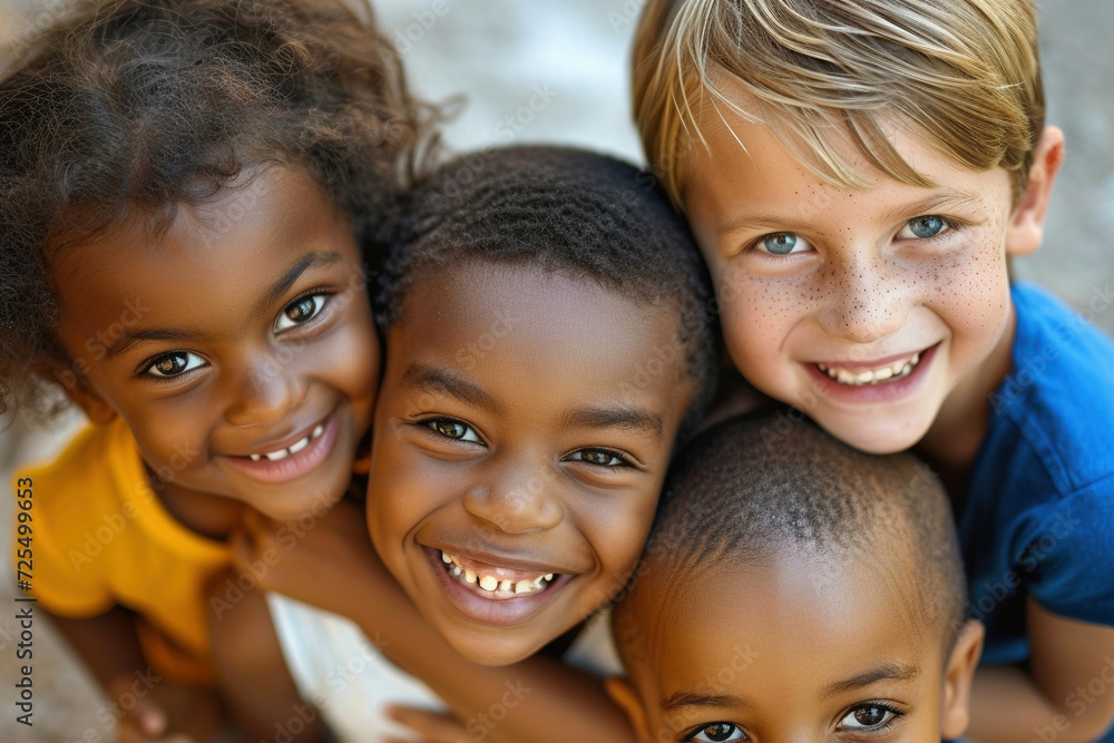Close-up Portrait of Joyful Multiracial Children Smiling Together