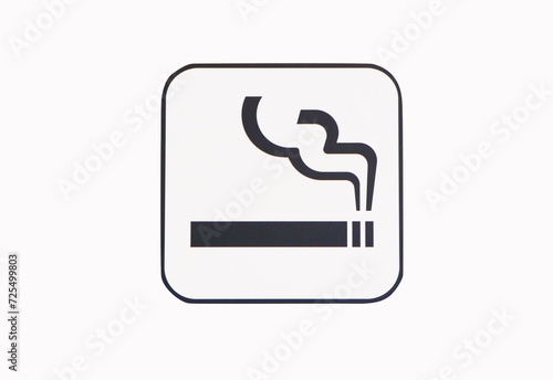Icon or sign for Smoking area zone black symbol isolated on white background. Unidentified people smoke in designated smoking area. For installation on the wall of a room with space allowed.