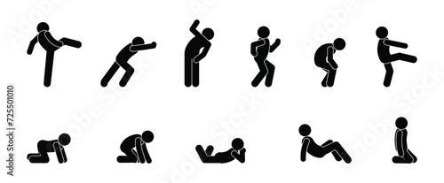 people standing, walking, lying, strange human poses, stick figure man icon
