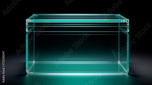 Clear acrylic box with muted teal background for minimalist display © javier