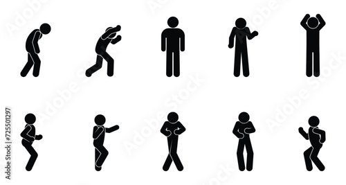 man icon, movements and poses of people, basic set of human silhouettes