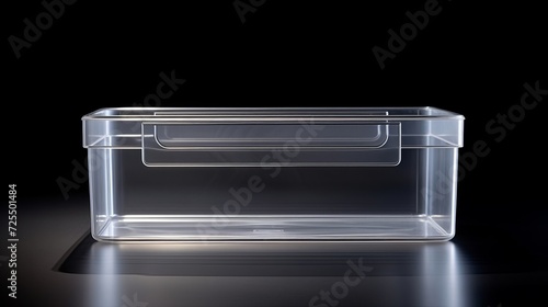 Minimalist presentation of office supplies in clear box