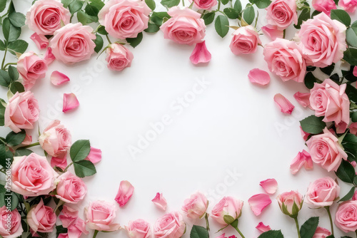 pink roses flowers and petals isolated on white background. copy space © Planetz
