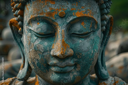 Ancient stone sculpture of Buddha close up