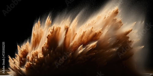 a large splash of sand into the air on dark background photo