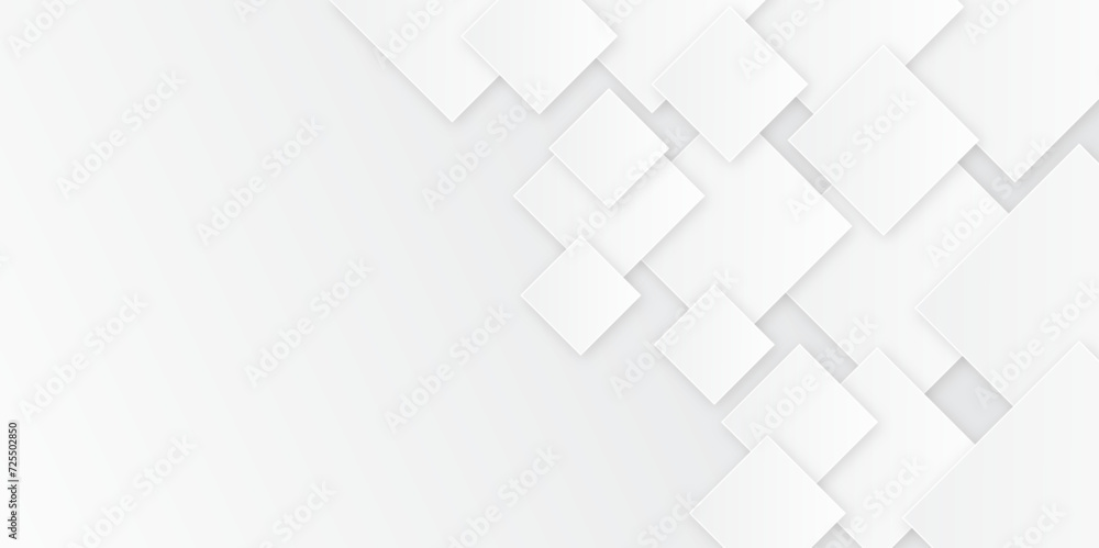 Square pattern on banner with shadow. Abstract white and grey color geometric background with copy space. Modern and minimal concept. You can use for cover, poster, banner web.