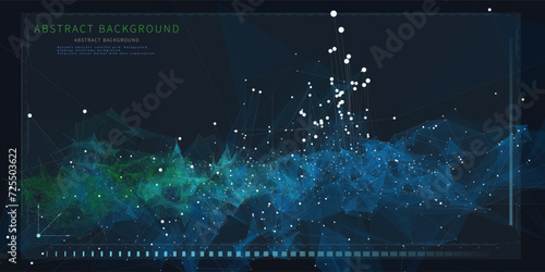 Abstract background chaotic polygonal color surface on dark. Technology concept data grid. Big Data. Banner for business, science and technology data analytics.