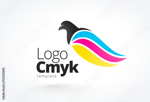 Logo Bird CMYK Wings. Printing theme. Template design vector. White background.