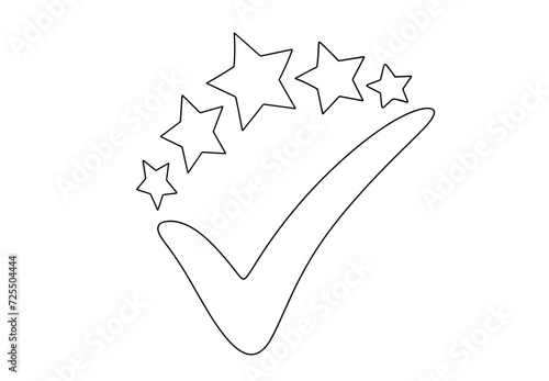 Check mark. 5 stars. One line