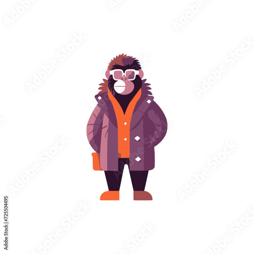 Monkey in overcoat flat vector design