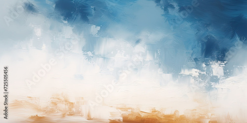 Aesthetic art texture in neutral colors. Hand painted acrylic background with paint brush strokes.white blue beige paint, For design, print, wallpaper, poster, card, mural, rug, hanging pictur photo
