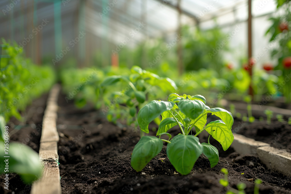 Vibrant Organic Lettuces Growing in Sunlit Greenhouse Farm Vibrant Organic Lettuces Growing in Sunlit Greenhouse Farm