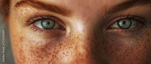 Extreme close-up of a person's freckled face highlights the stunning detail and beauty of human eyes