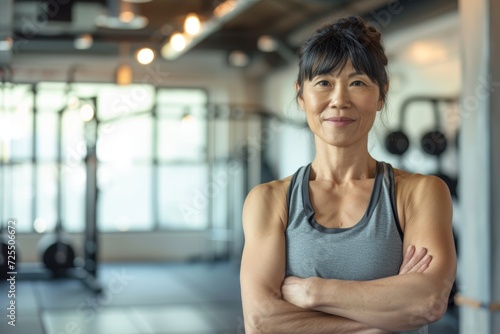 Smiling senior woman with arms crossed in a gym © Thuy Nguyen
