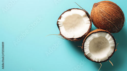 Halved fresh coconuts