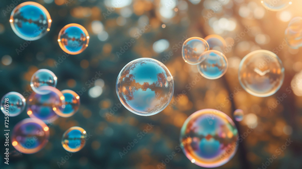 Soap bubbles floating in the air, People are worried about the impending economic and financial crisis concept Soap bubbles floating in the air, People are worried about the impending economic and financial crisis concept