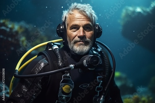 Portrait of a senior man scuba diver looking at the camera © Nerea