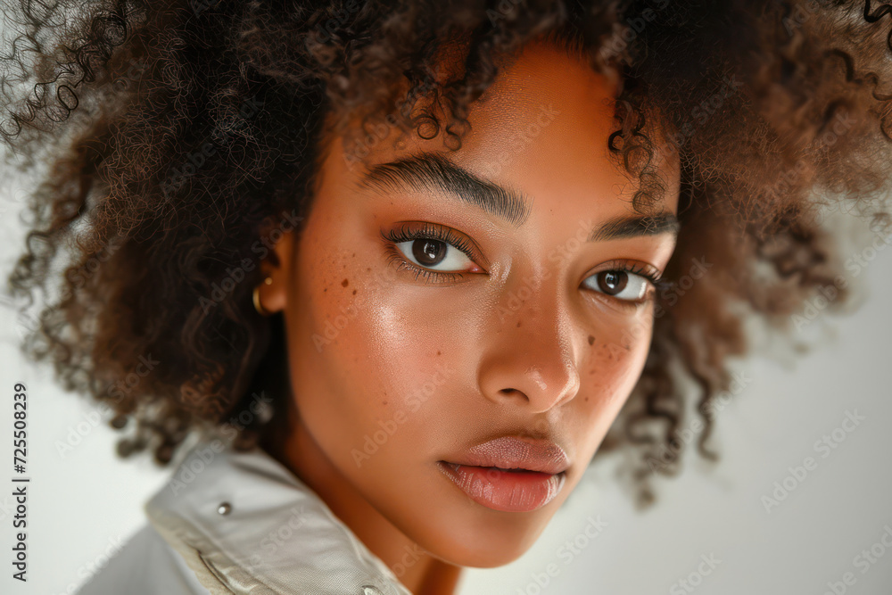 Stylish African-American Woman Enjoying Sunset on a Tropical Beach, Feeling Free and Relaxed with Curly Afro Hair. Stylish African-American Woman Enjoying Sunset on a Tropical Beach, Feeling Free and Relaxed with Curly Afro Hair.