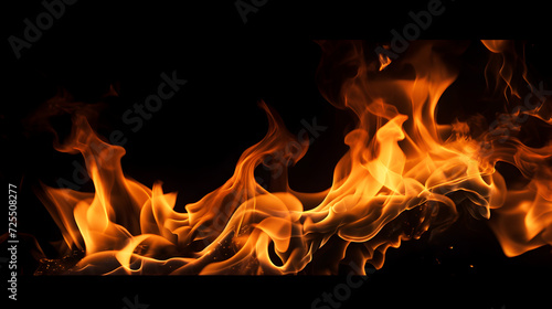 Panoramic view of fire flames isolated on black background ,, Background of warm flames glowing and dancing in darkness for industry topics in 4K slow motion Free Video