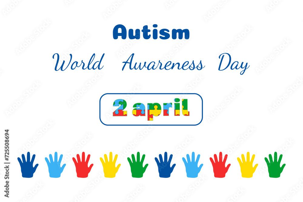 World Autism Awareness Day vector banner with Colorful children hands. Template card themes autism.