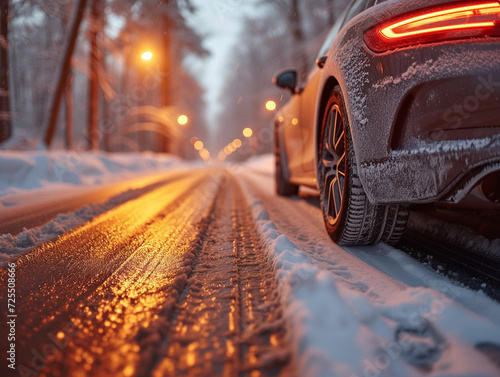 strasse schnee winterreifen auto wald verschniet eis glatt glätte