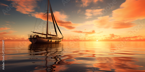 A sailboat is sailing on the water at sunset,  © Chanda