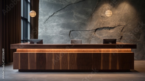 Japanese hotel design, reception desk, wood photo
