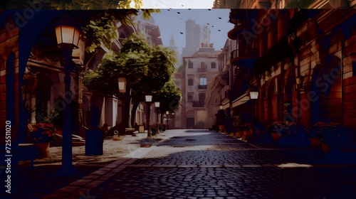 Digital painting of a street in the old city of Lviv, Ukraine photo