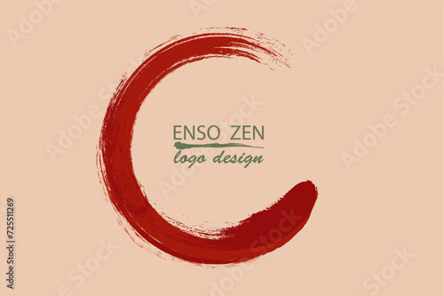 Enso Zen Circle hand-drawn with red ink in traditional Japanese style sumi-e, Vector logo design in Paint Brush art style, isolated on old vintage background 
