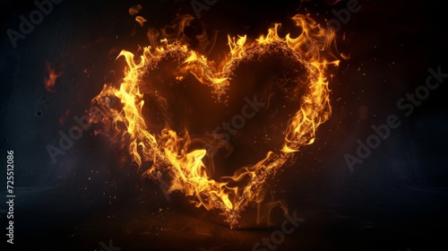 Fire in form of heart. Fire flame on black background. Hot love