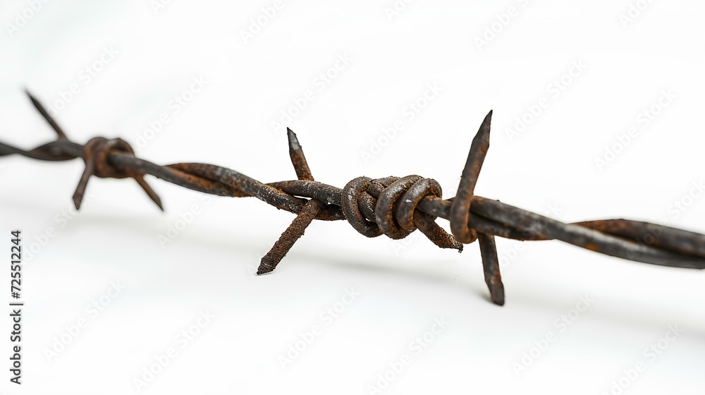 long insulated barbed wire on a white background. generative AI