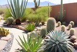 Desert-garden-with-a-variety-of-plants-including-hydrilla-aloe-vera-and-barrel-cacti