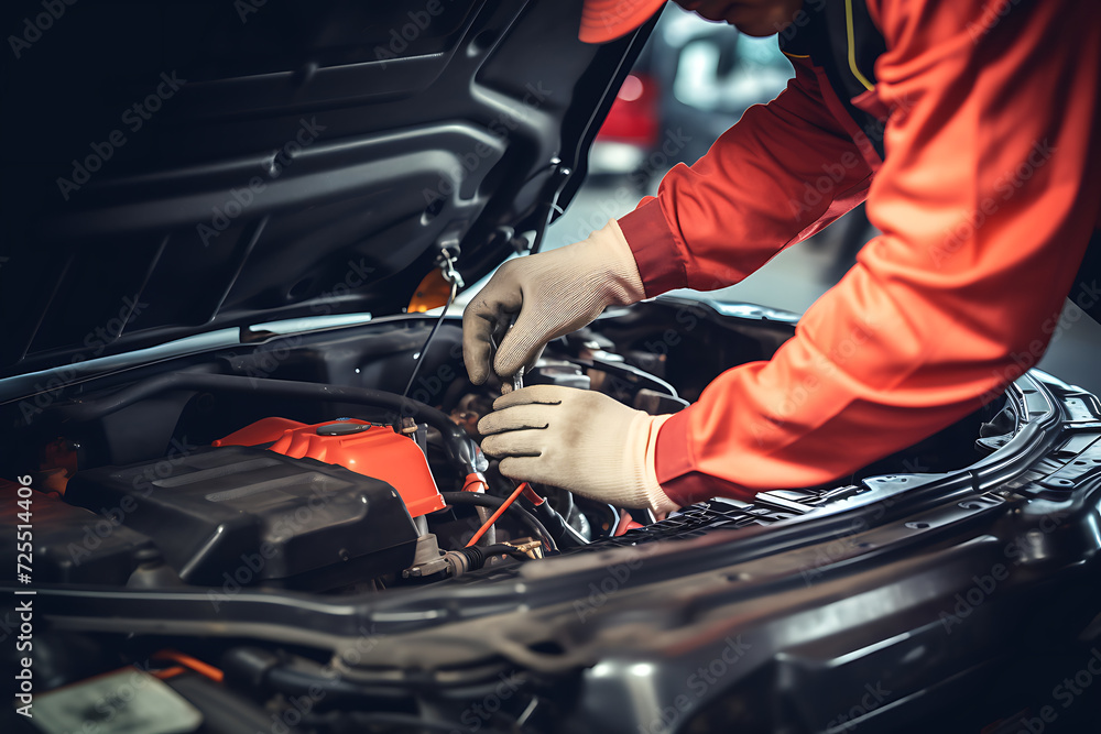 Auto mechanic working in auto repair service. Car service and maintenance concept. Auto mechanic working in auto repair service. Car service and maintenance concept.