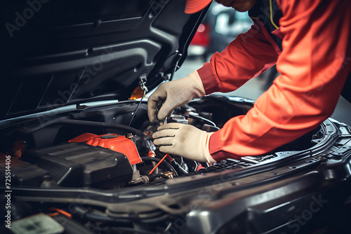 Auto mechanic working in auto repair service. Car service and maintenance concept.