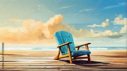 old chair at beach illustration background