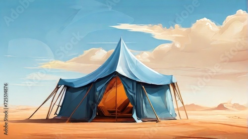 old tent at desert illustration background