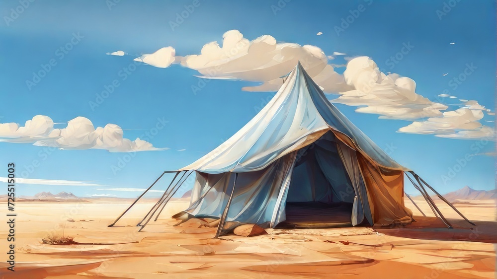 old tent at desert illustration background - obrazy, fototapety, plakaty 