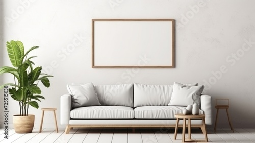 Mockup frame in living room interior, 3d render