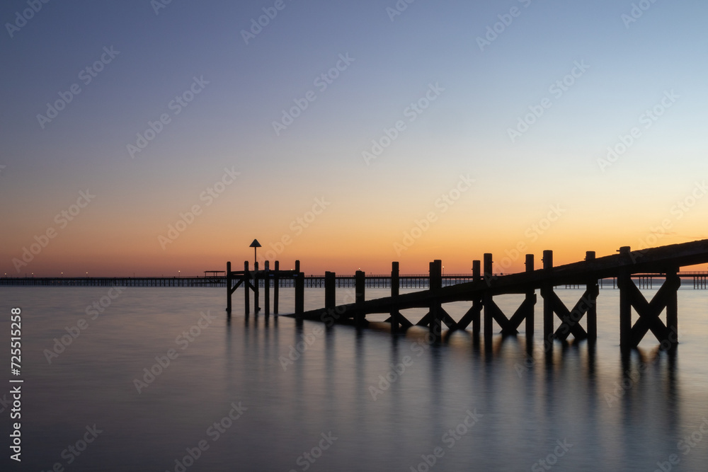 High tide at sunset on Jubilee beach, Southend-on-Sea, Essex, England, United Kingdom