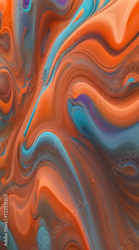 Teel and orange color paints morphing, abstract background