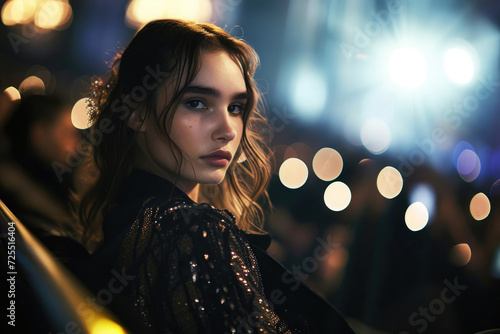 A stylish young woman attending a glamorous fashion show © Veniamin Kraskov